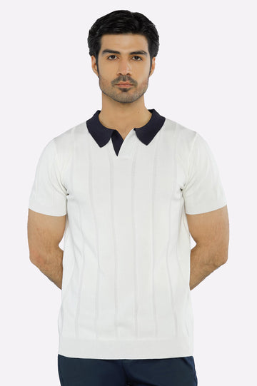 White Flat Knit Polo