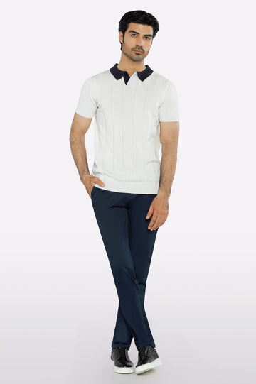 White Flat Knit Polo