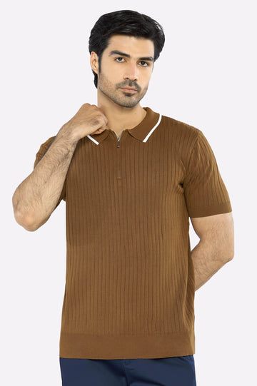 Coffee Flat Knit Polo