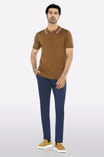 Coffee Flat Knit Polo