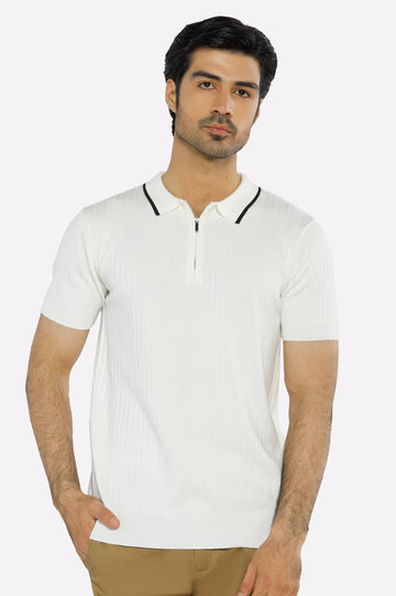White Flat Knit Polo