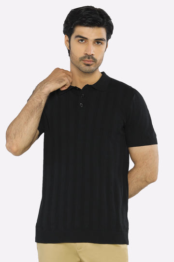 Black Flat Knit Polo