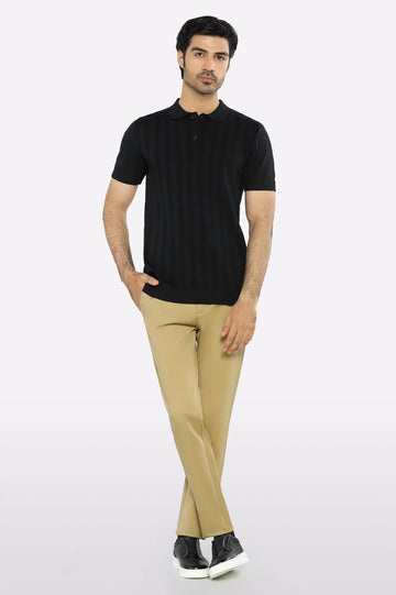 Black Flat Knit Polo