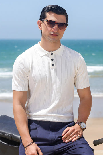 White Flat Knit Polo