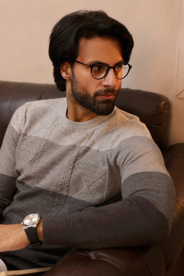 Men Grey Round Neck Sweater