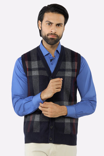 Men Navy Sleeveless Cardigan