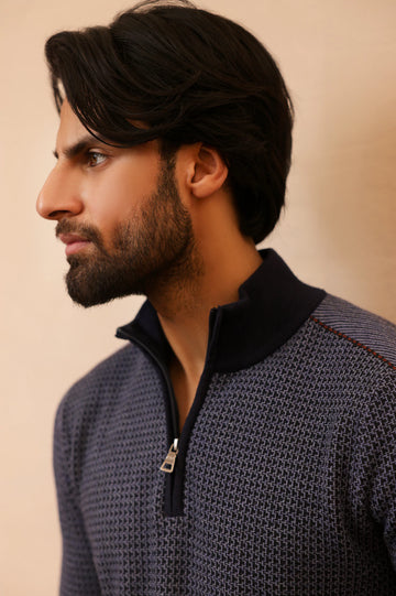 Men Full Sleeves Blue Zipper