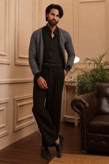 Men Full Sleeves Black Cardigan