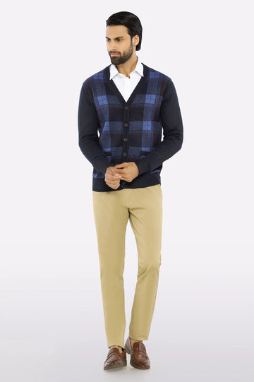 Men Full Sleeves Blue Cardigan