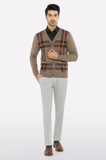 Men Full Sleeves Light Brown Cardigan