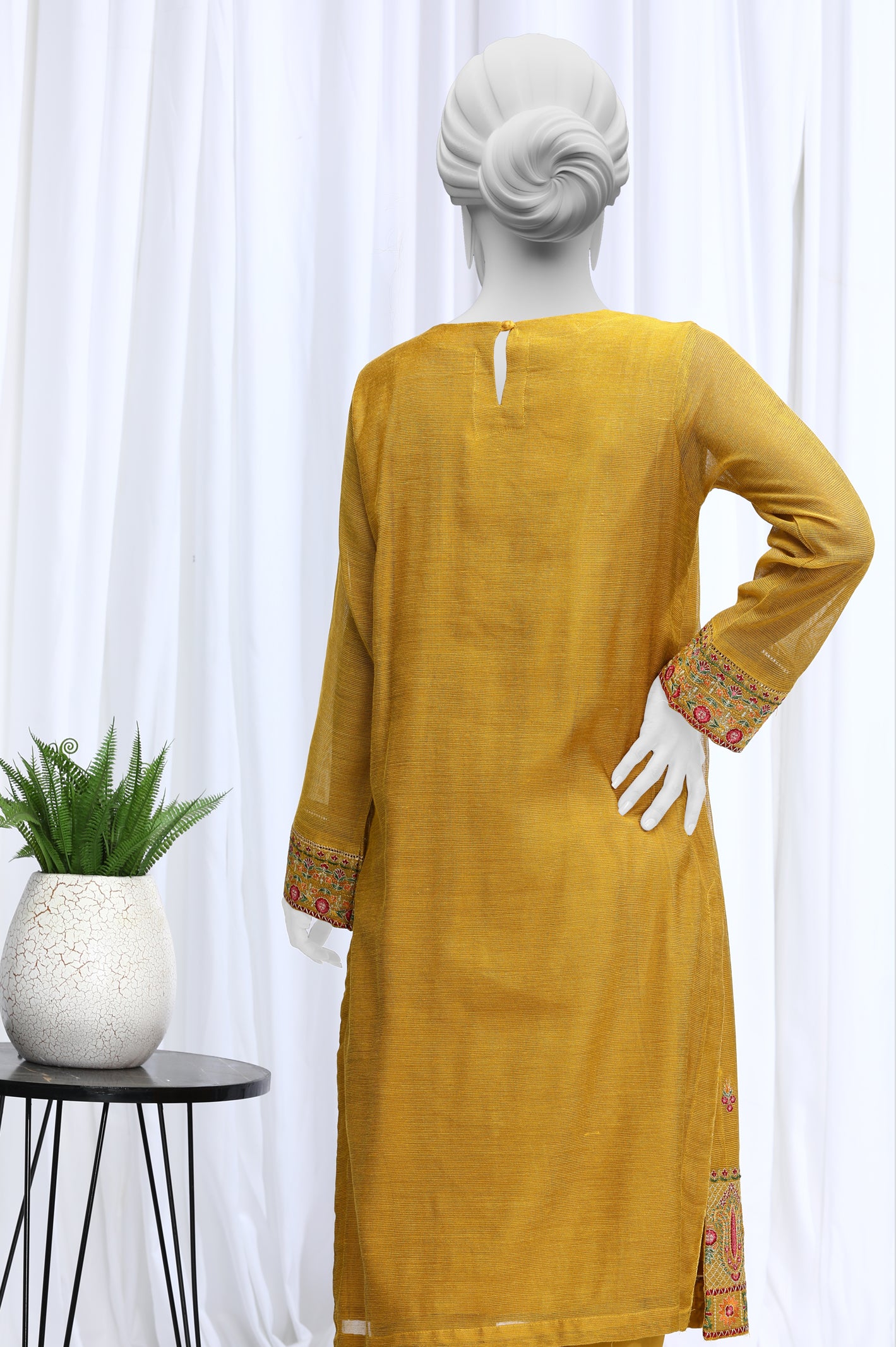 2PC Embroidered Mustard Suit From Diners