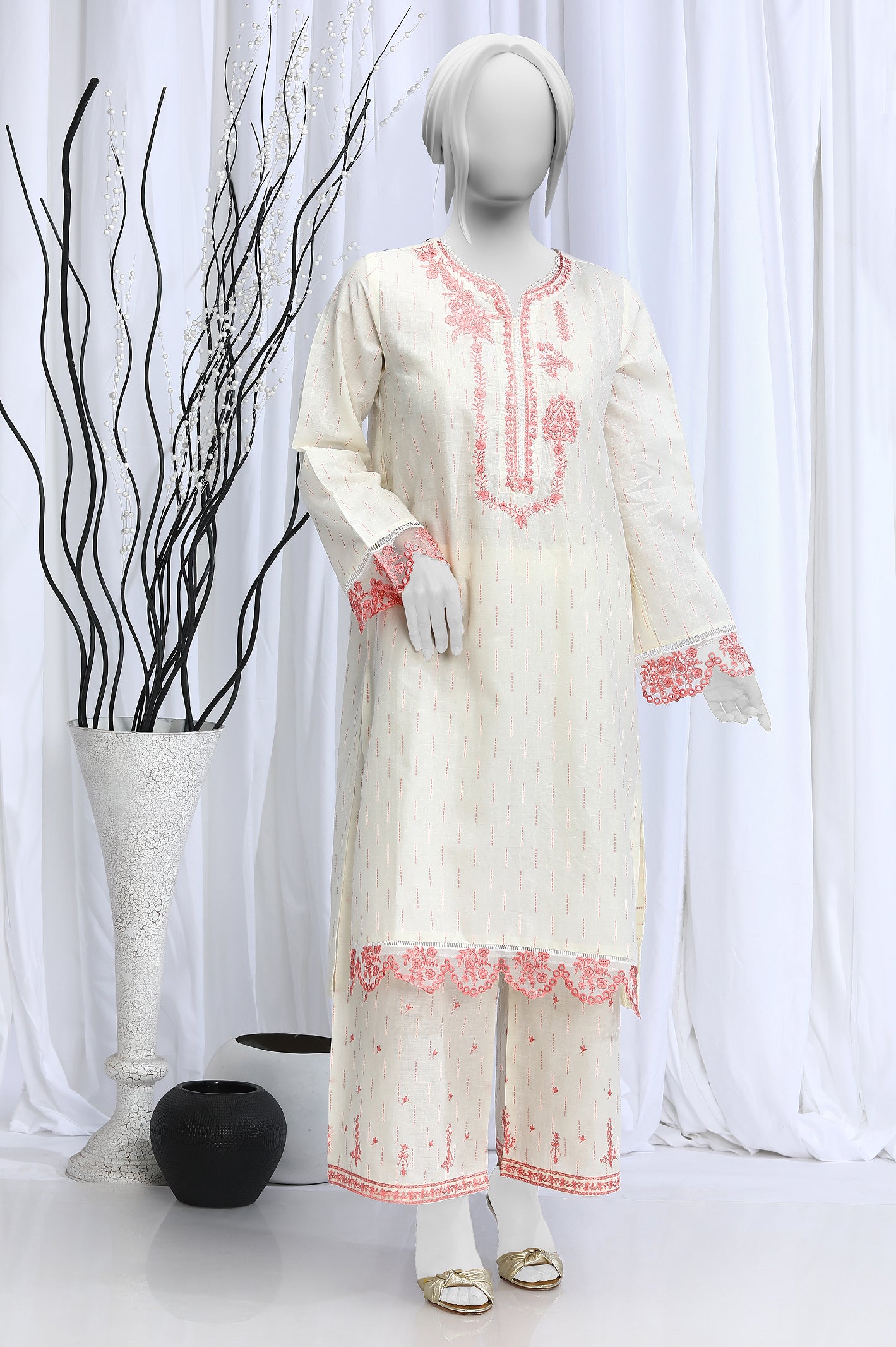 2PC Jacquard Cream Suit From Diners