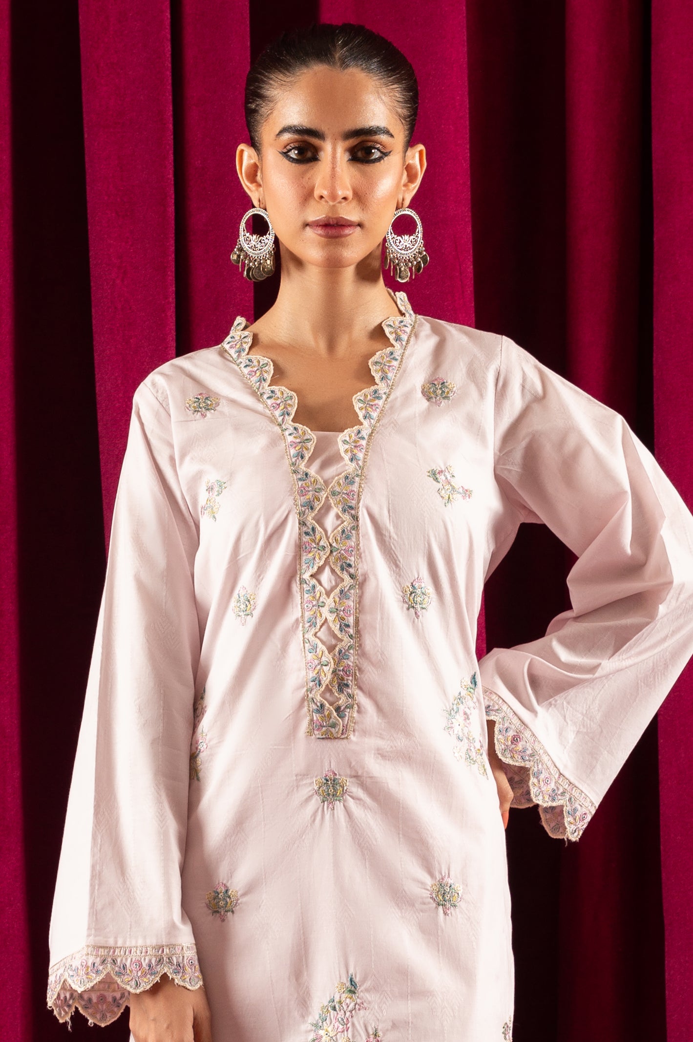 2PC Light Pink Embroidered Suit From Diners