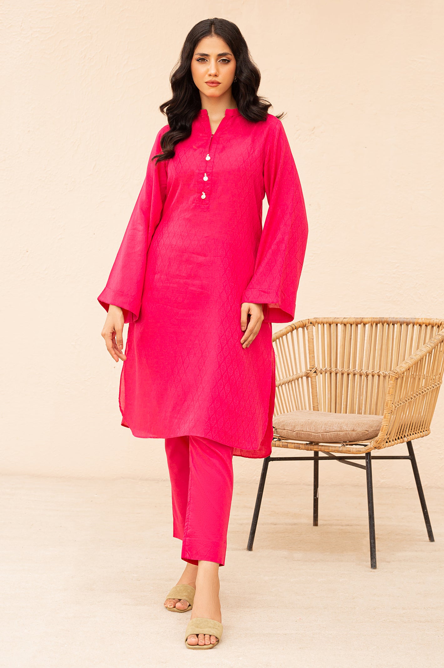 2PC Dark Pink Solid Suit From Diners