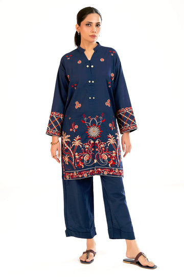 Navy Blue Embroidered 2PC