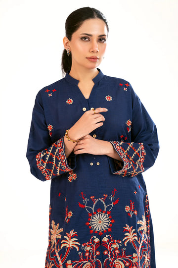 Navy Blue Embroidered 2PC