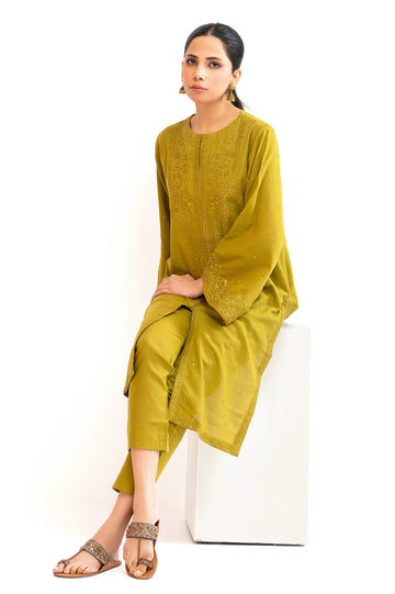 Olive Embroidered 2PC