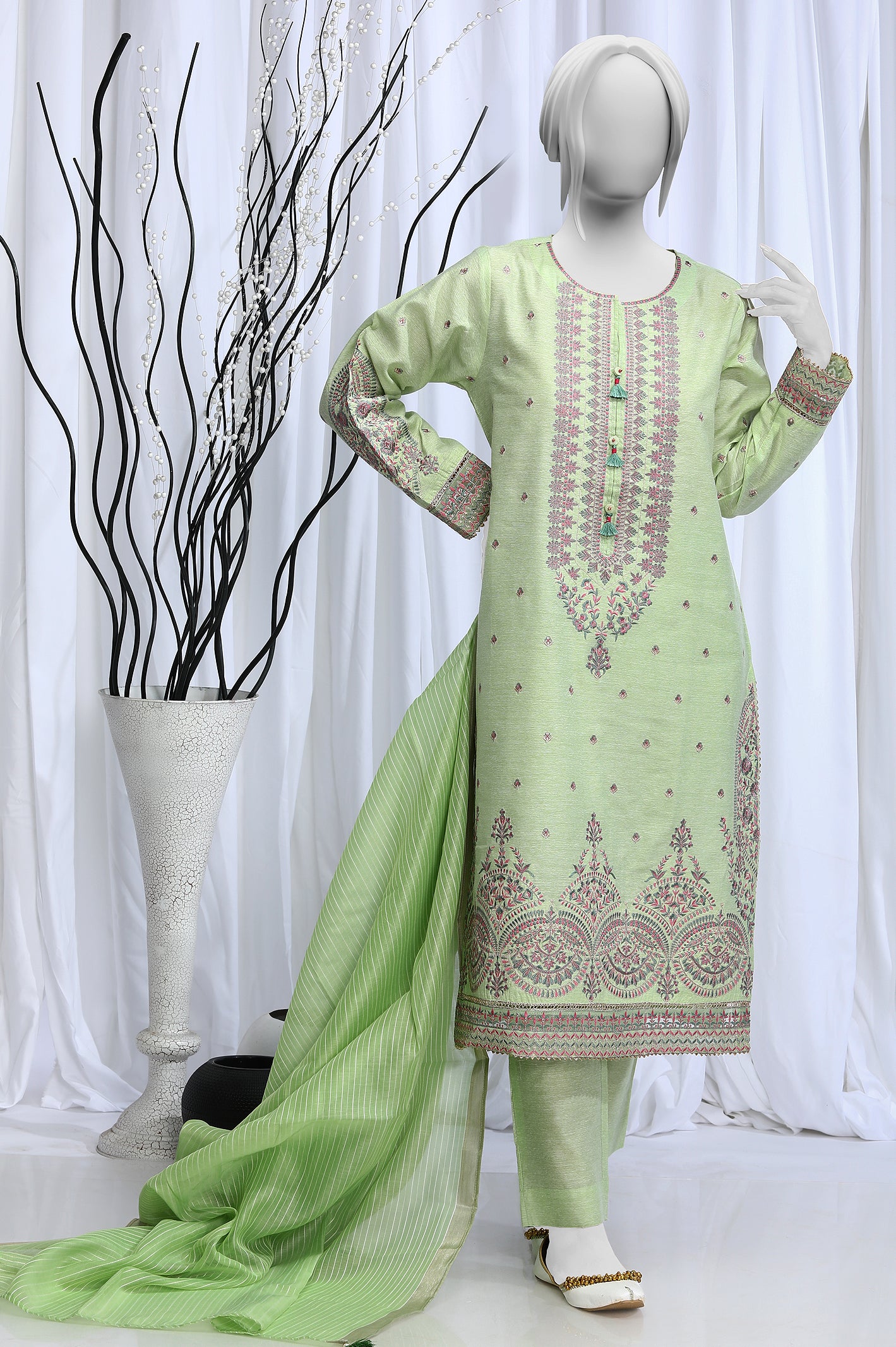 3PC Paper Cotton Light Green Suit From Diners