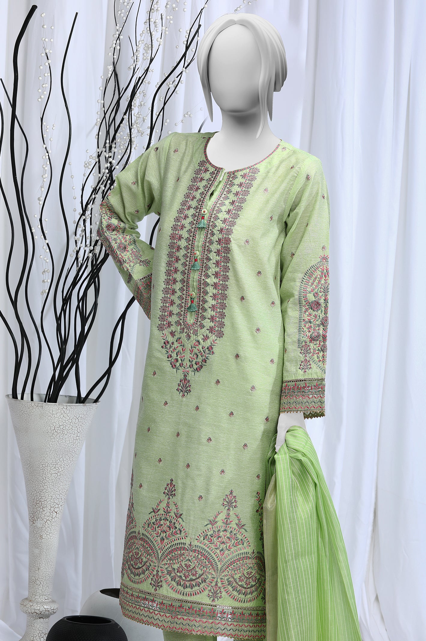 3PC Paper Cotton Light Green Suit From Diners