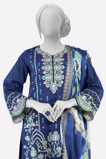 Navy Printed Embroidered 3PC From Sohaye By Diners