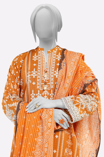 Orange Printed 3PC From Sohaye By Diners