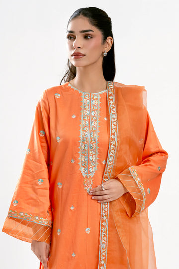 Orange Embroidered 3PC
