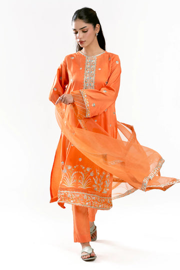 Orange Embroidered 3PC