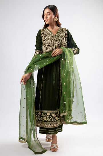 Olive Embroidered 3PC