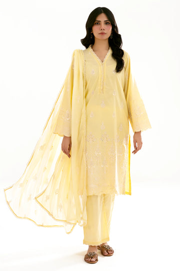 Yellow Embroidered 3PC