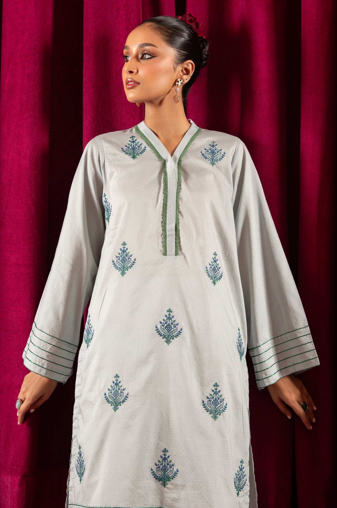 Dobby Embroidered Kurti From Diners
