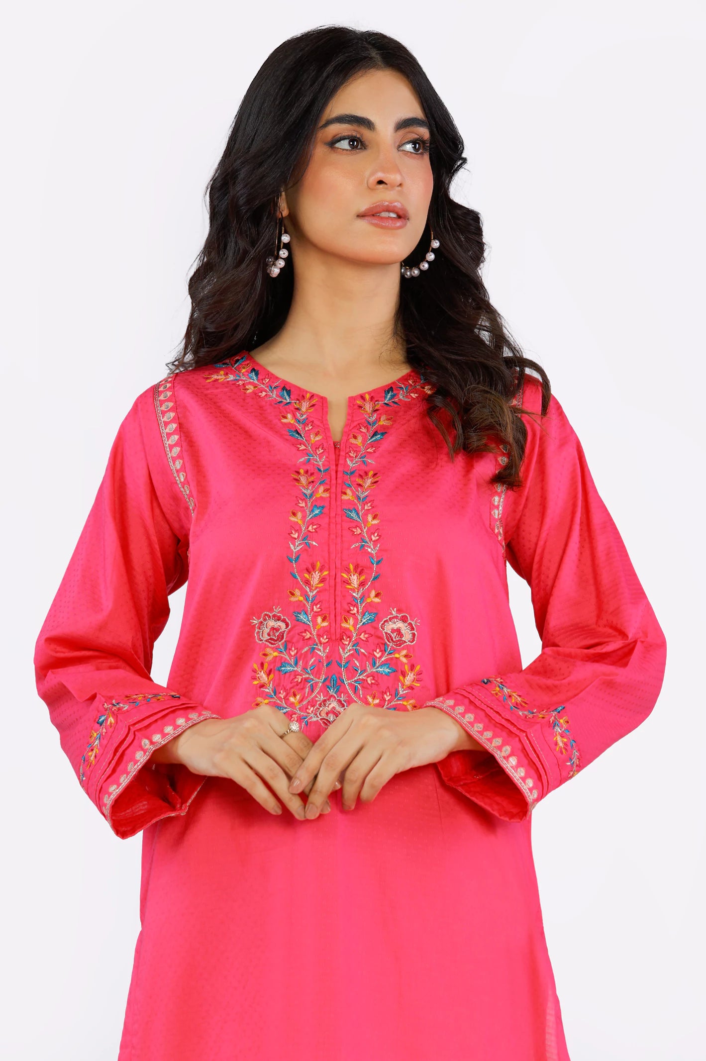 Pink Dobby Embroidered Kurti