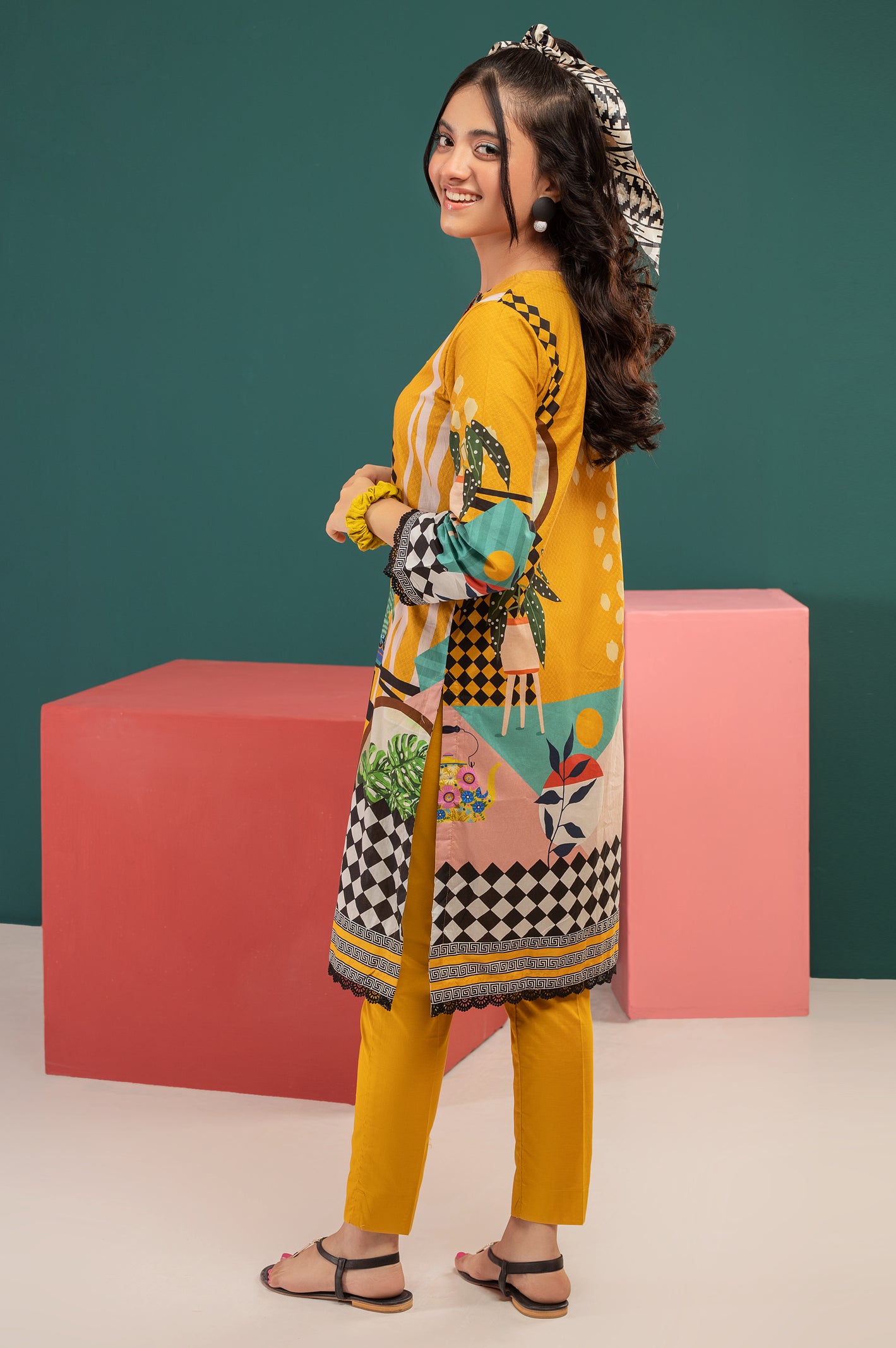 Mustard Printed Teens 2PC Suit From Diners