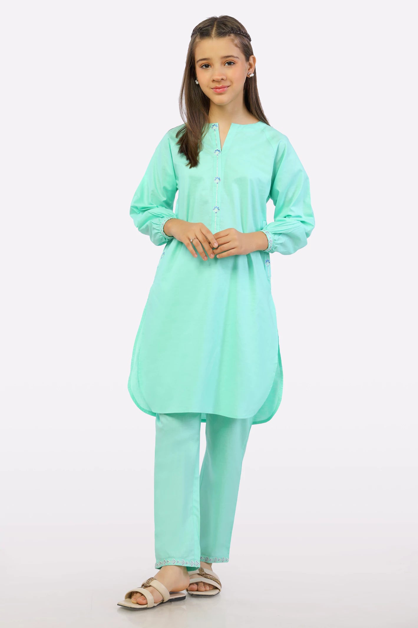 Sea Green Embroidered Kurti From Diners