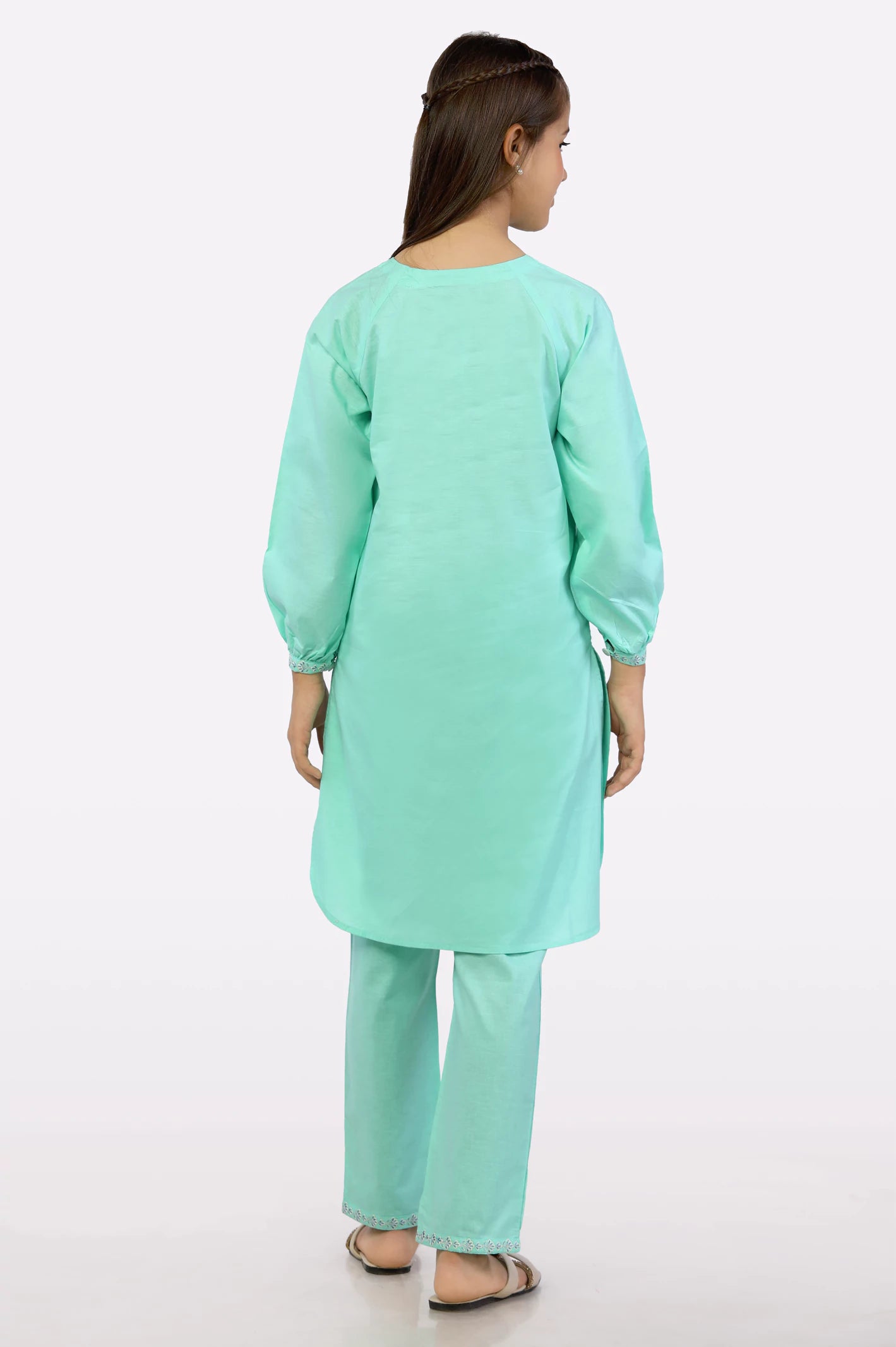 Sea Green Embroidered Kurti From Diners