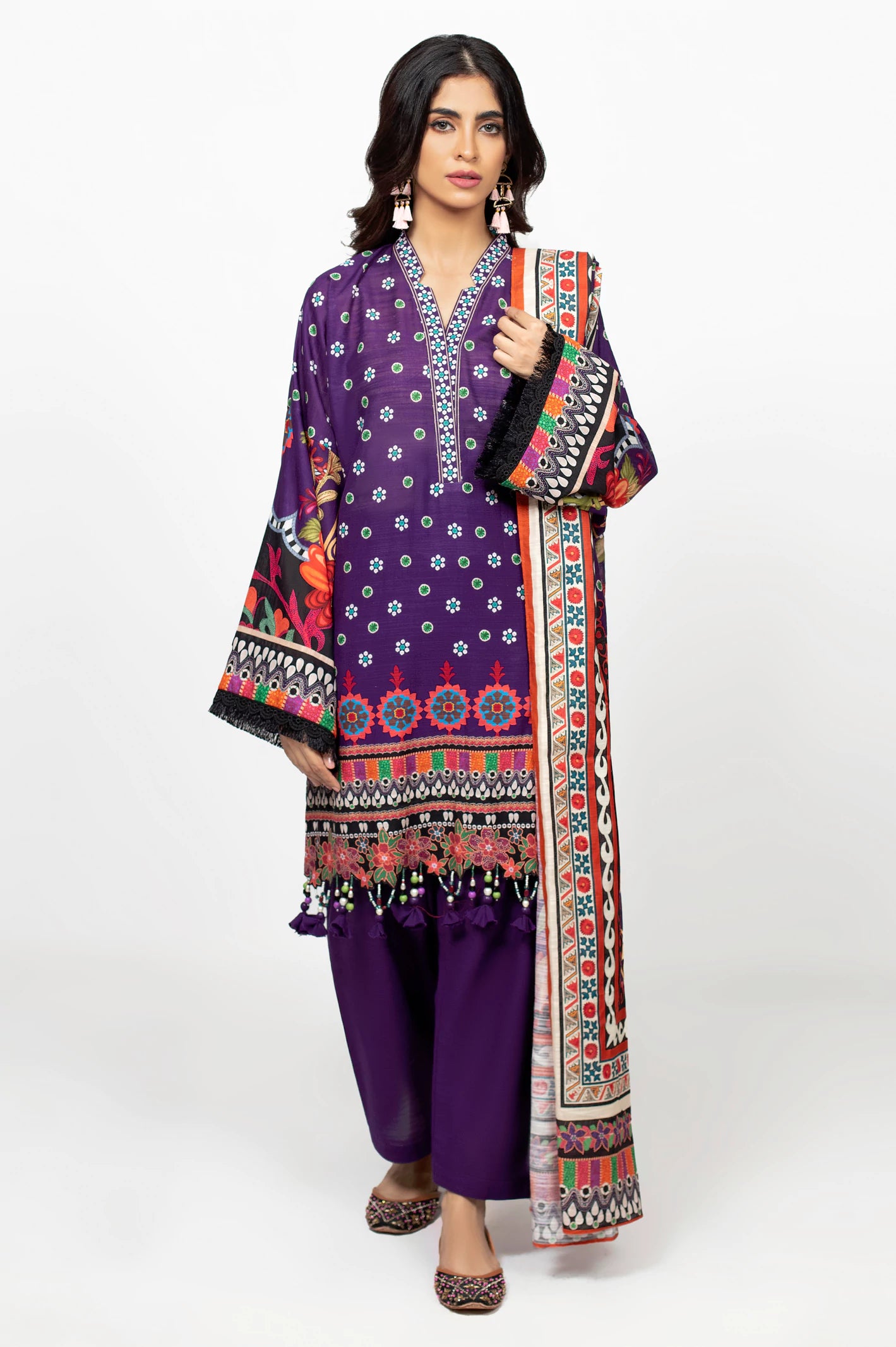 Purple Khaddar Printed 3PC Unstitched Suit From Diners