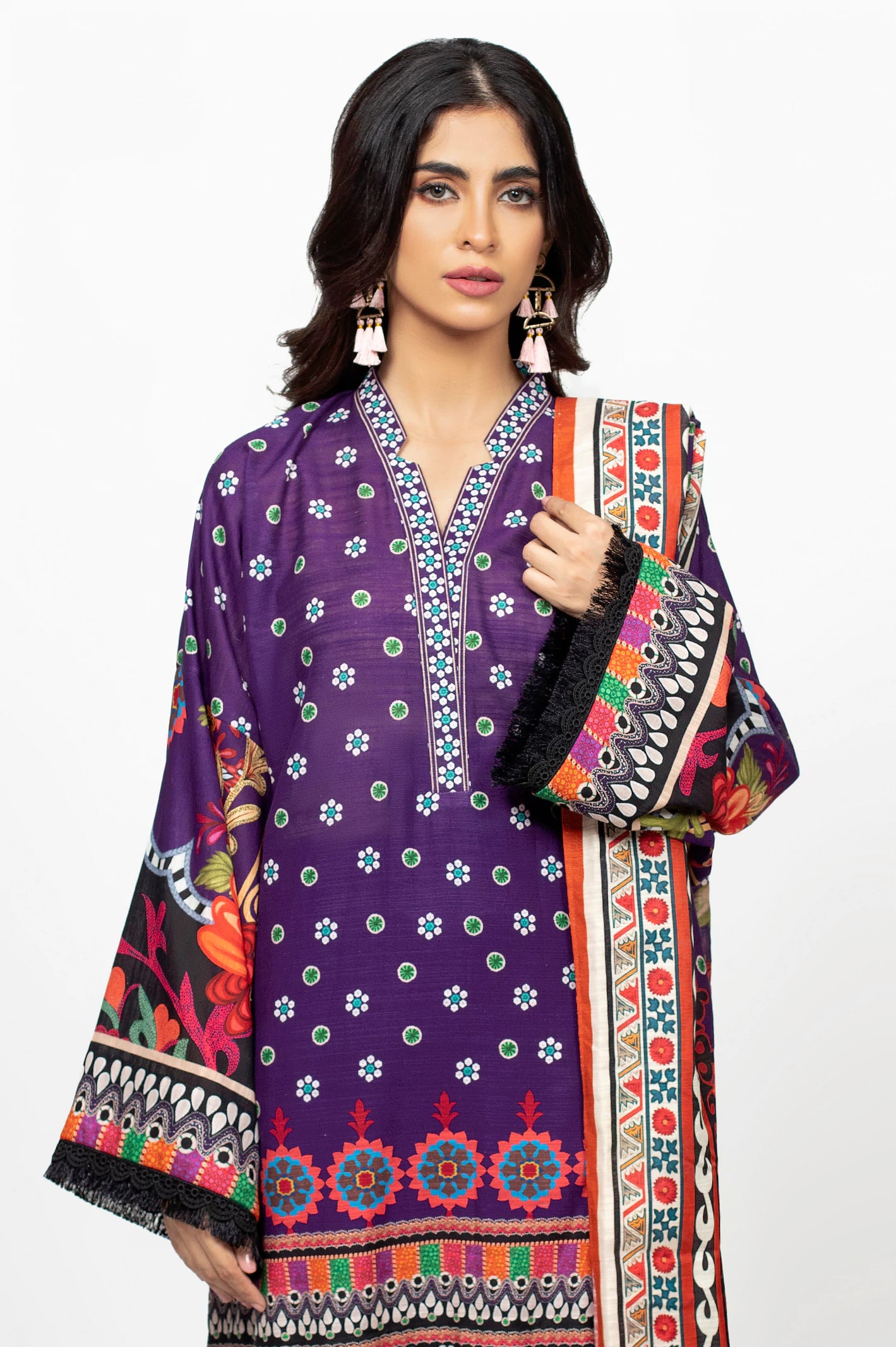 Purple Khaddar Printed 3PC Unstitched Suit From Diners
