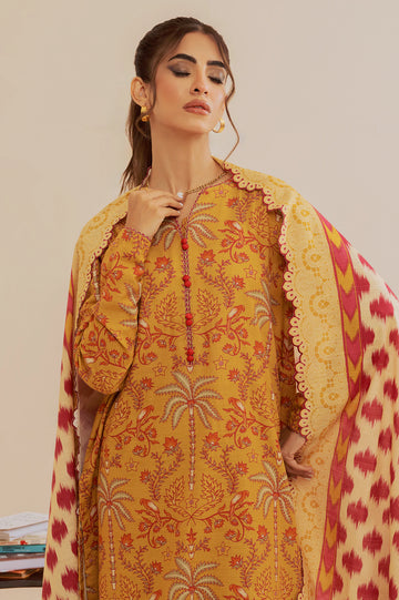 Mustard Printed 3PC Unstitched