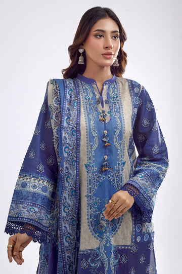 Blue Printed 3PC Unstitched