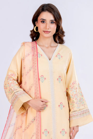 Yellow Embroidered 3PC Unstitched