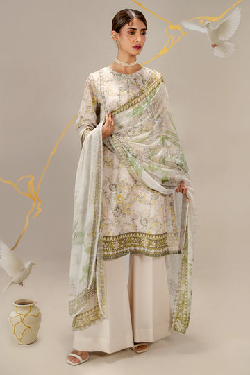 Cream Printed 3PC Unstitched