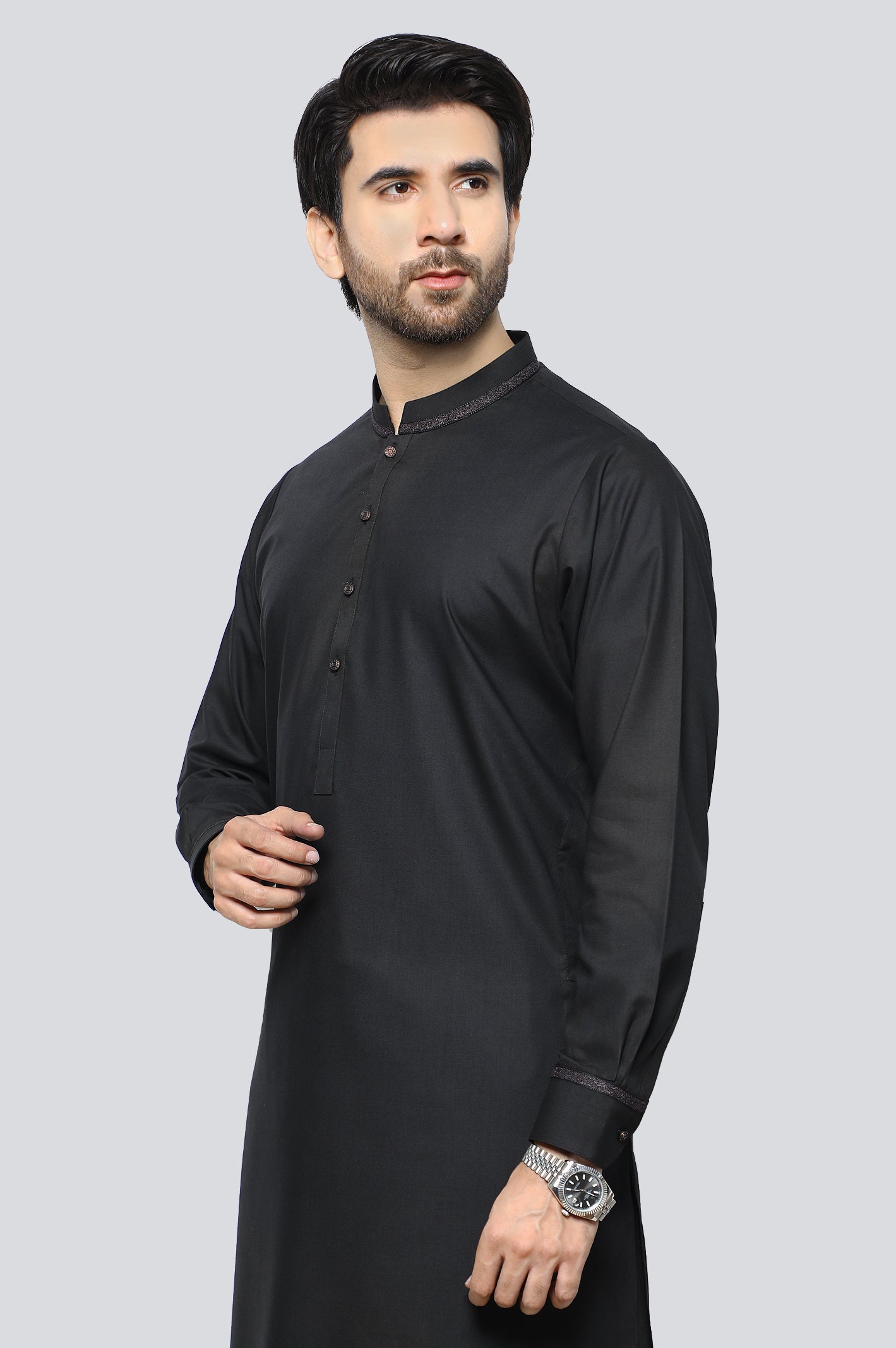 Men Kurta Salwar Kameez New Design Dress Boy 2018 Jet Black Kurta