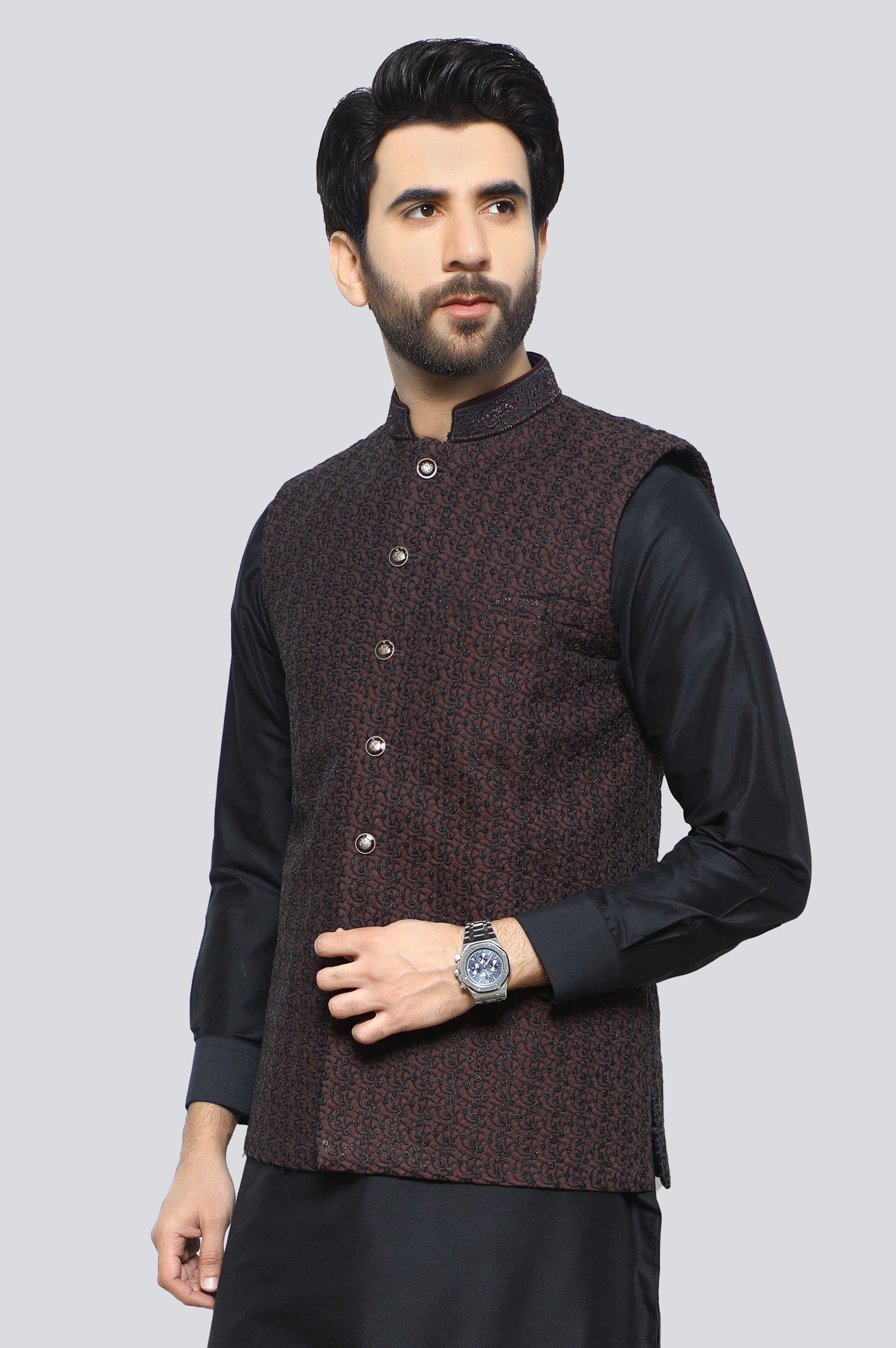 Black Cotton Silk Shalwar Kameez with Waist Coat – Diners Pakistan