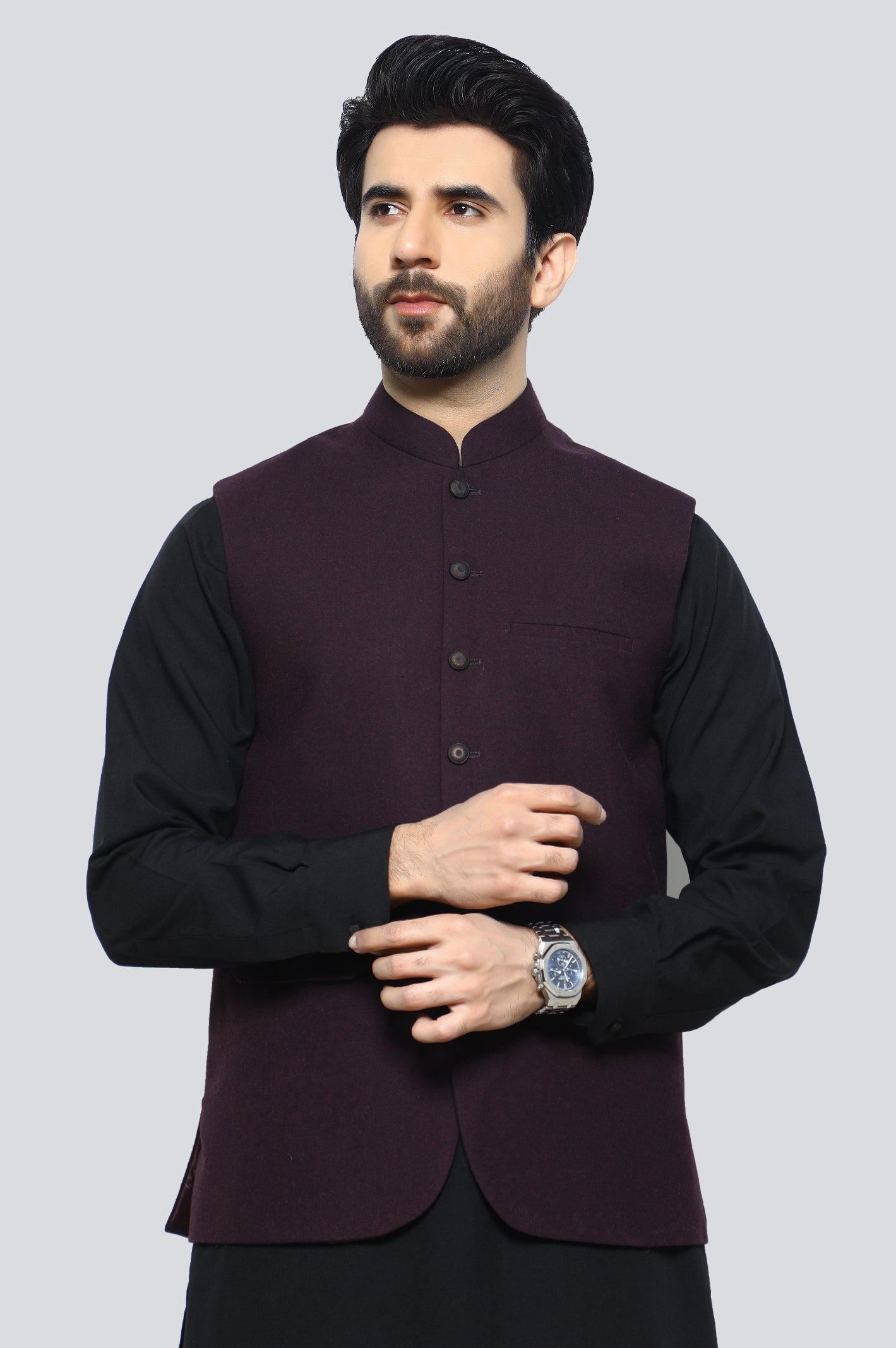 Shalwar Kameez Black Patterned Waistcoat Black Kurta Shalwar Black