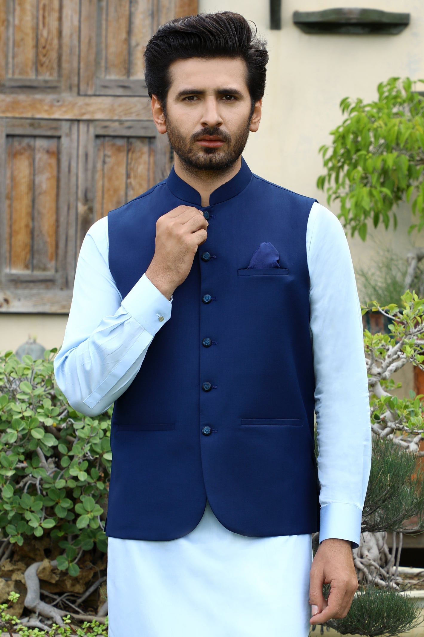 Royal Blue White Shalwar Kameez Blue Waistcoat Royal Blue Waistcoat