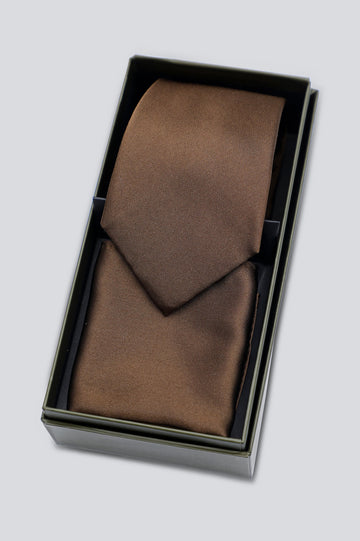Brown Luxury Tie with Pocket Square