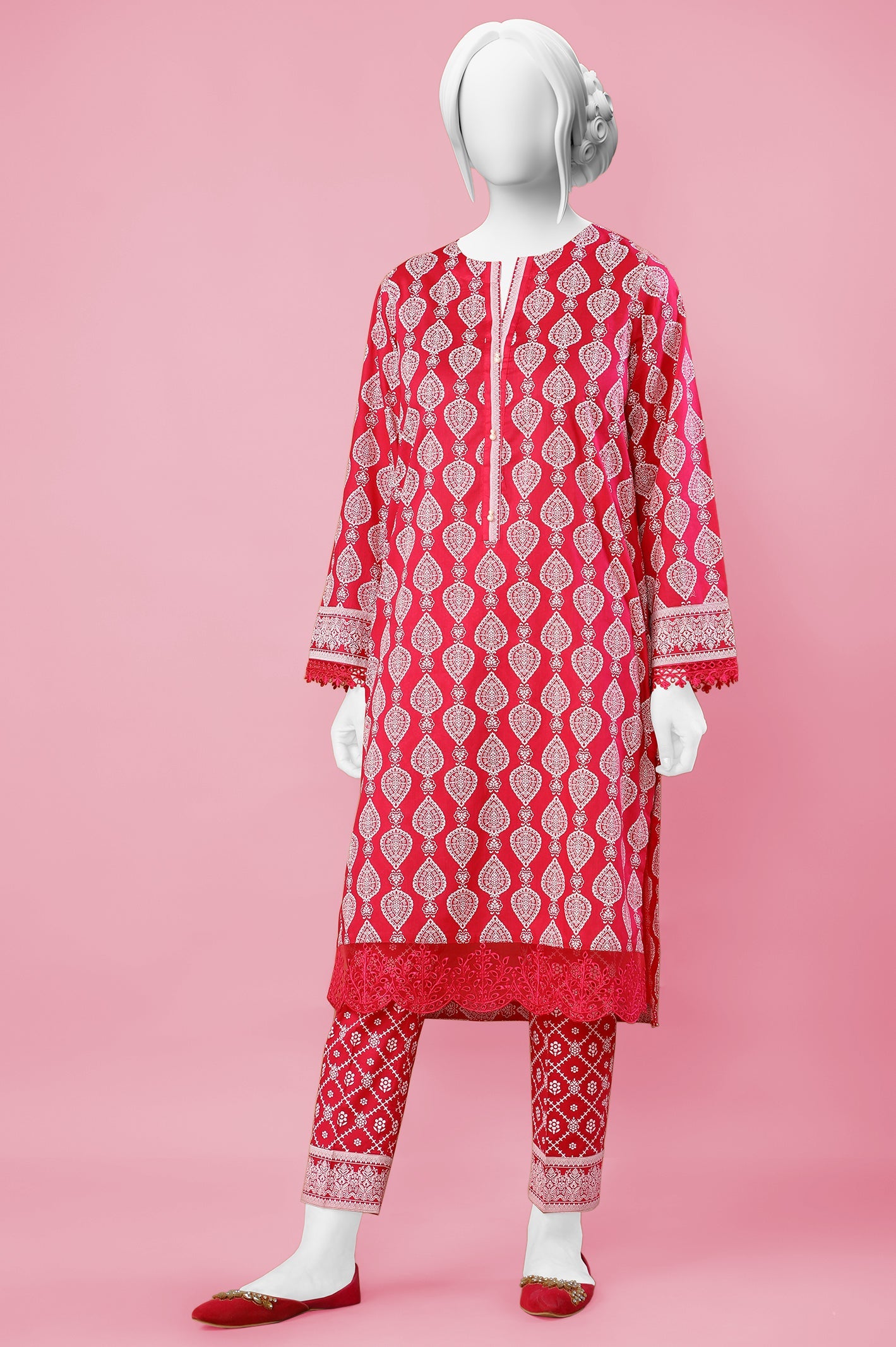 2PC Lawn Pink Stitched Suit - Diners