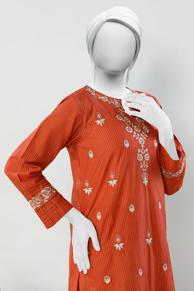 2PC Yard Dyed Rust Stitched Suit - Diners 2PC Yard Dyed Rust Stitched Suit - Diners