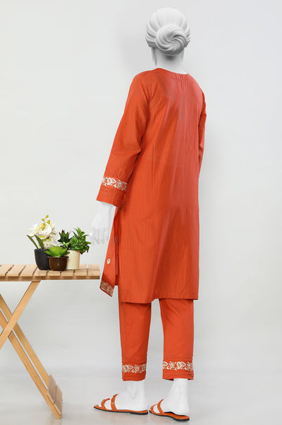 2PC Yard Dyed Rust Stitched Suit - Diners 2PC Yard Dyed Rust Stitched Suit - Diners