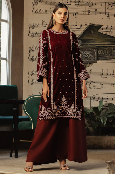 Unstitched 2 Piece Velvet Embroidered Shirt with Dyed Silk Trouser - Diners Unstitched 2 Piece Velvet Embroidered Shirt with Dyed Silk Trouser - Diners