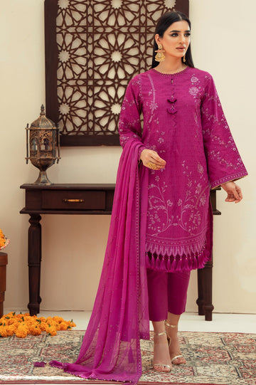 Unstitched 3 Piece Jacquard Emb Shirt , Chiffon Emb Dupatta & Cotton Dyed Trouser - Diners